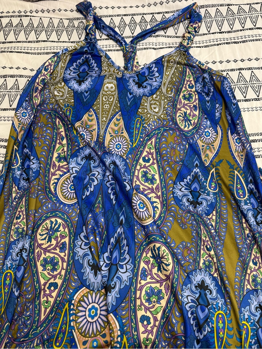 Womens Blue Paisley Halter Jumpsuit